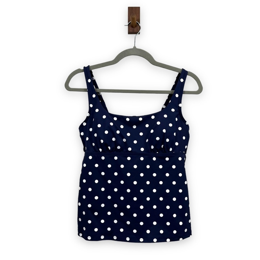 Lands' End Swimsuit Top Womens Small Petite Blue Polka Dot Tankini Resortwear